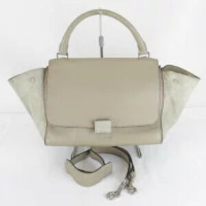 Celine Trapeze Bag Shoulder Leather Suede Beige